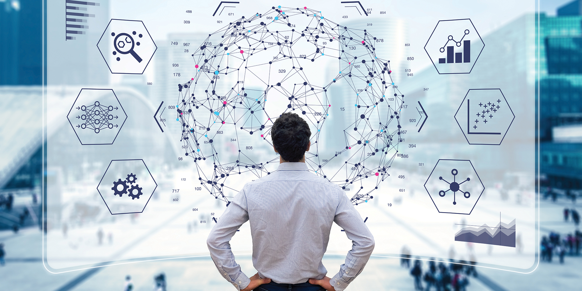 Man kijkt naar groot cluster van informatie en datapunten